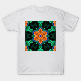 Psychedelic Hippie Flower Orange and Teal T-Shirt